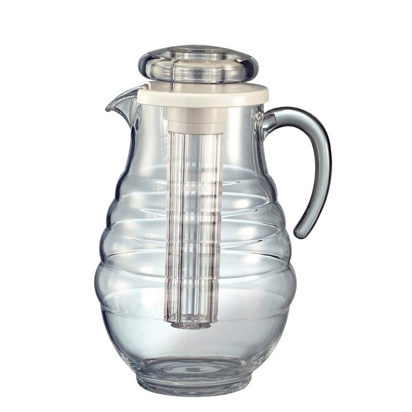 Plastic Water Pitcher with Ice Tube, 3 Liter, Ribbed Body